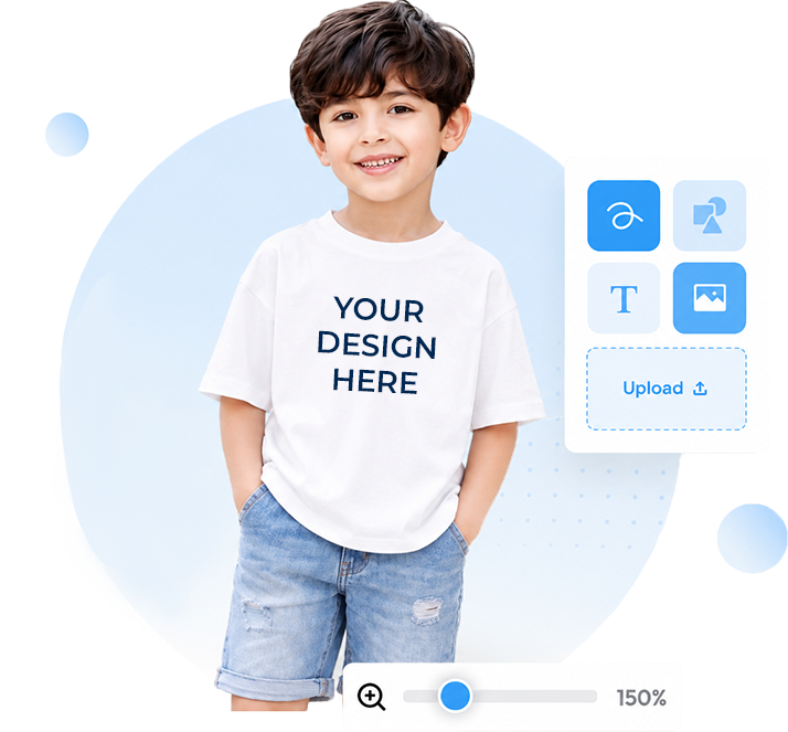 Kid wearing a custom printed t-shirt made with GetPrintX