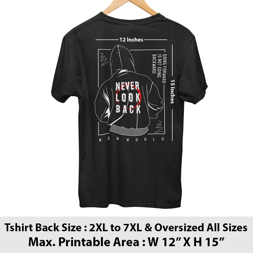 Print area guide, back print, size 2XL to oversized