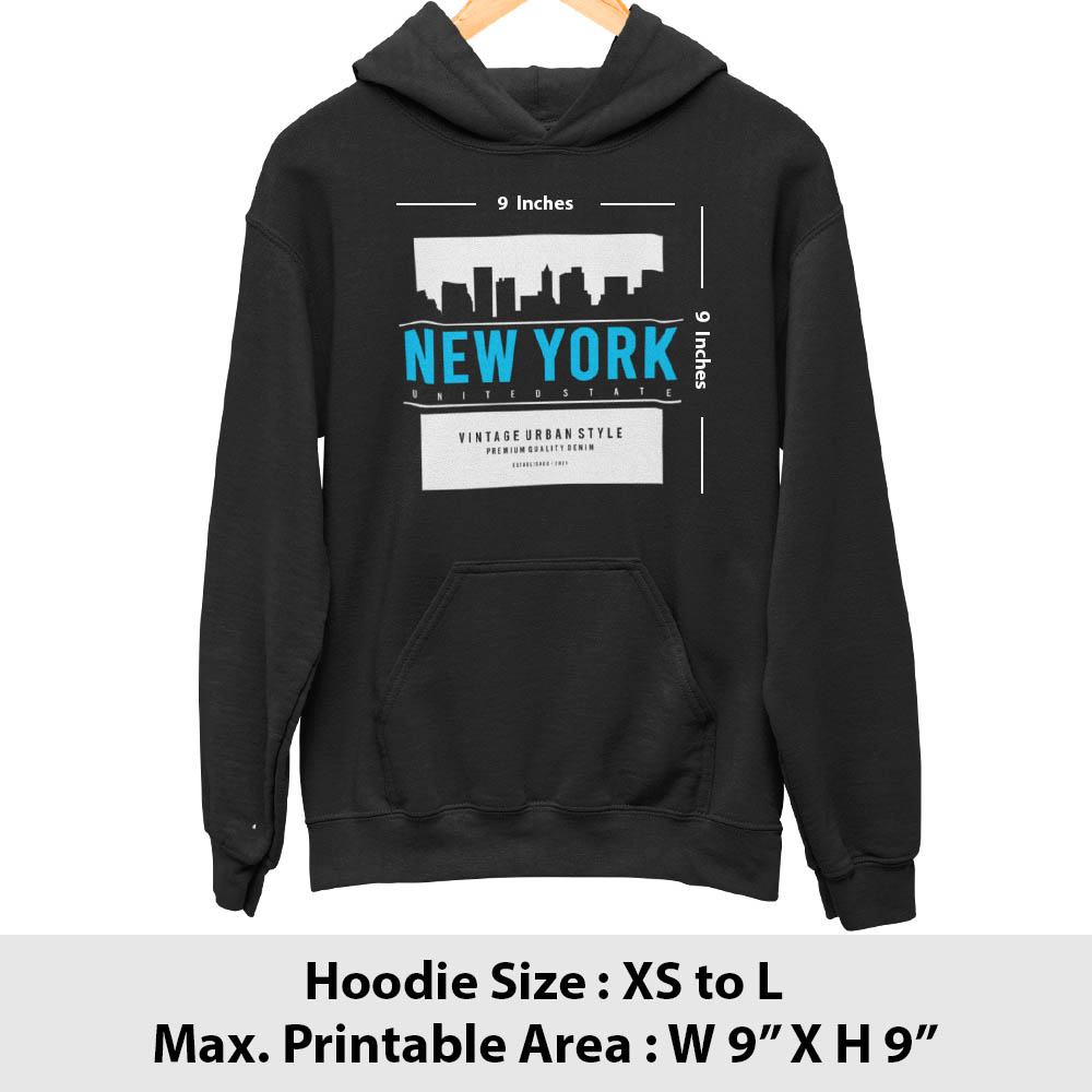 Print area guide, pull over hoodie front, standard size