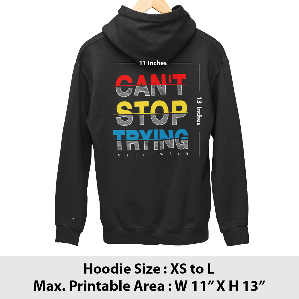 Print area guide, pull over hoodie back, standard size