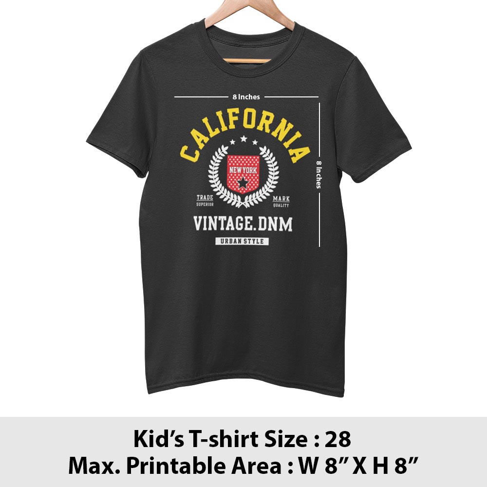 Print area guide, kids t-shirt front, size 28