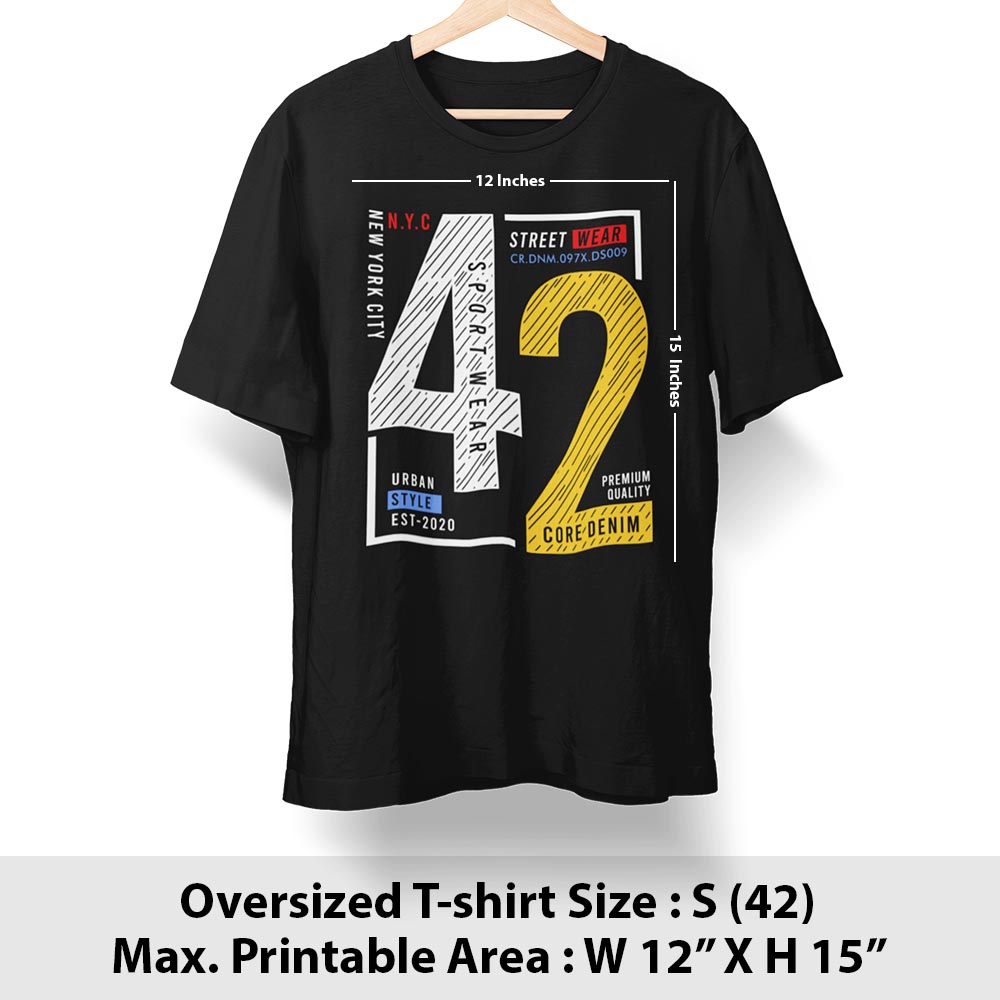 Print area guide, oversized t-shirt, size S
