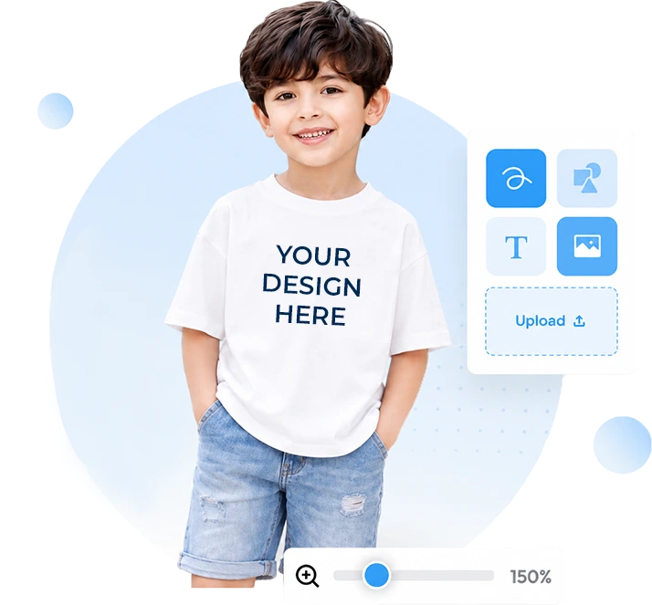 Kid wearing a custom printed t-shirt made with GetPrintX