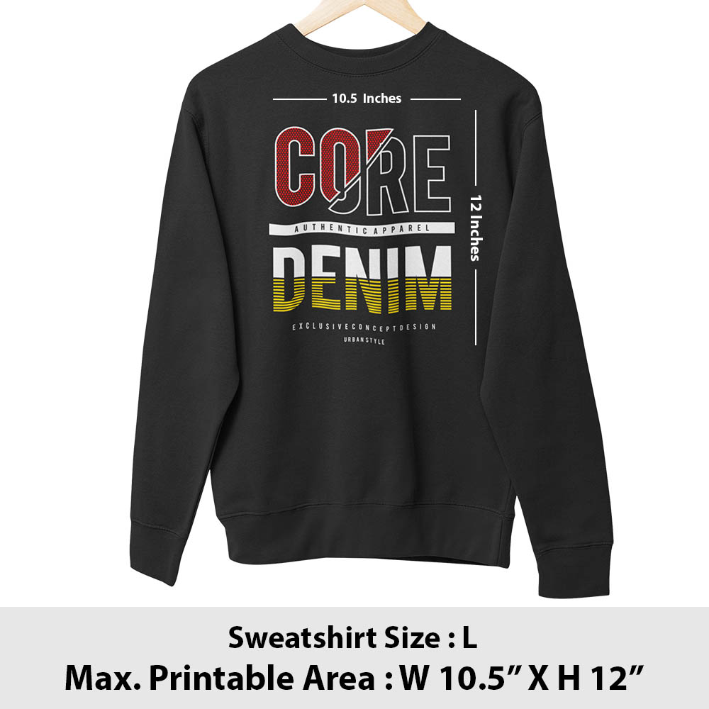 Print area guide, sweatshirt front, size L