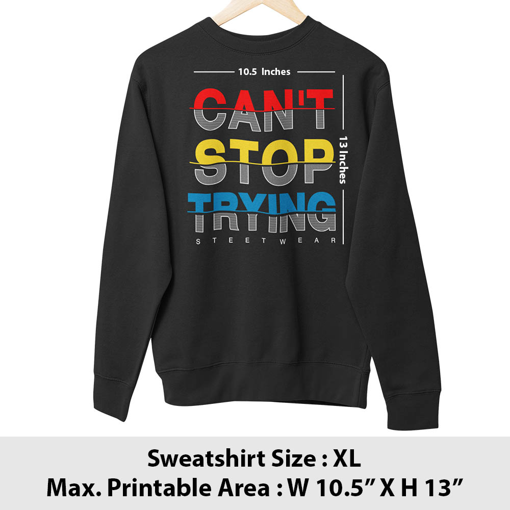 Print area guide, sweatshirt front, size XL