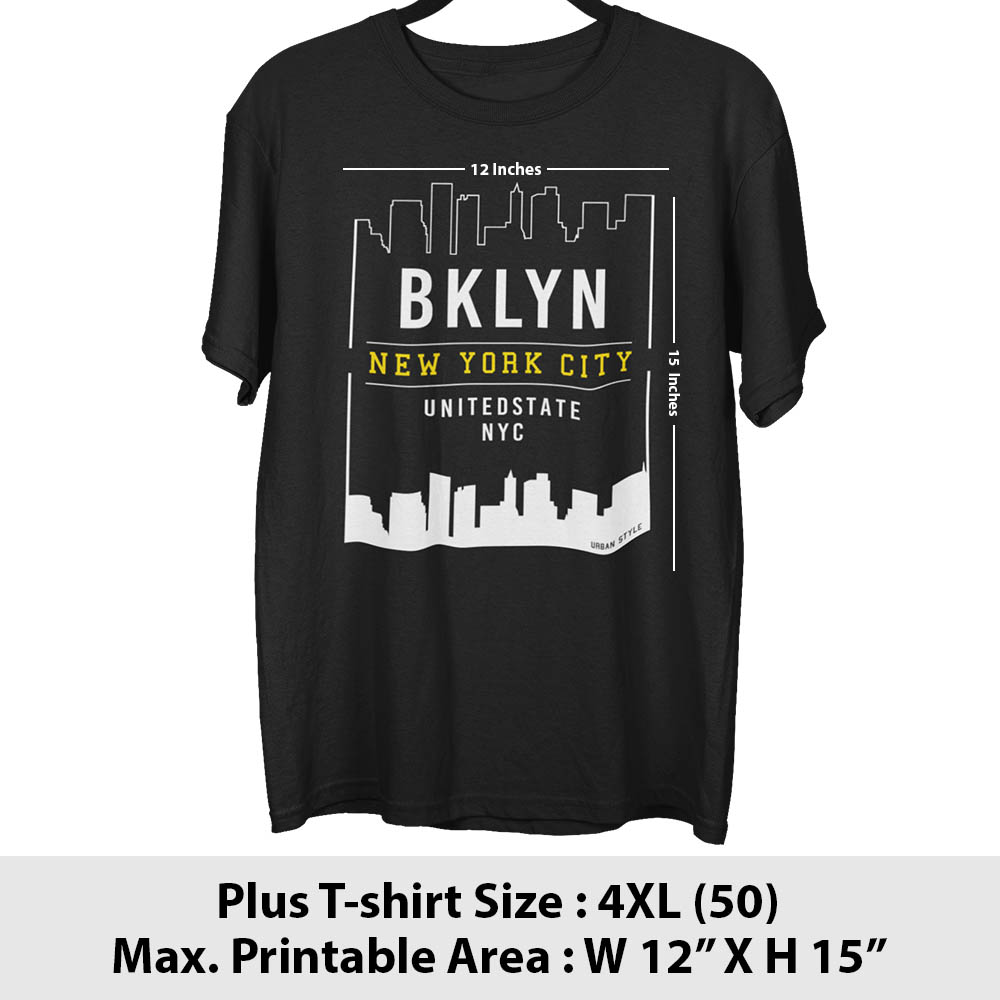 Print area guide, plus size t-shirt, size 4XL