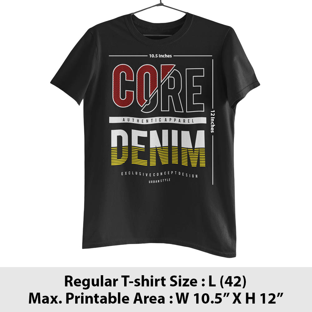 Print area guide, regular half sleeves t-shirt, size L