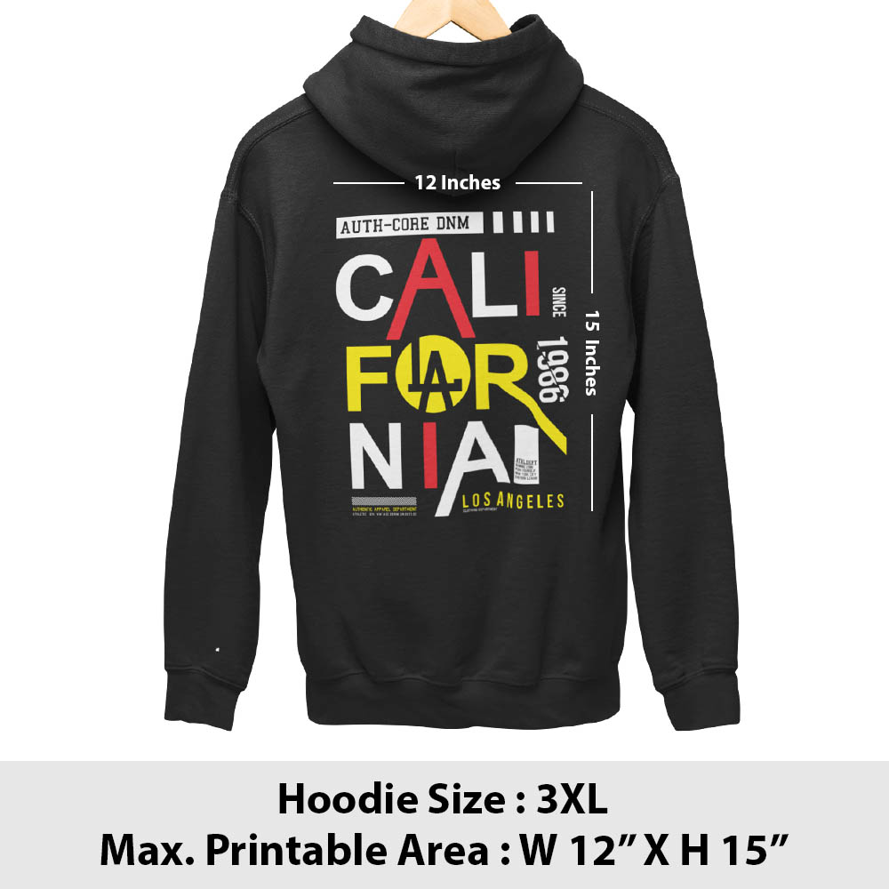 Print area guide, pull over hoodie back, size 3XL