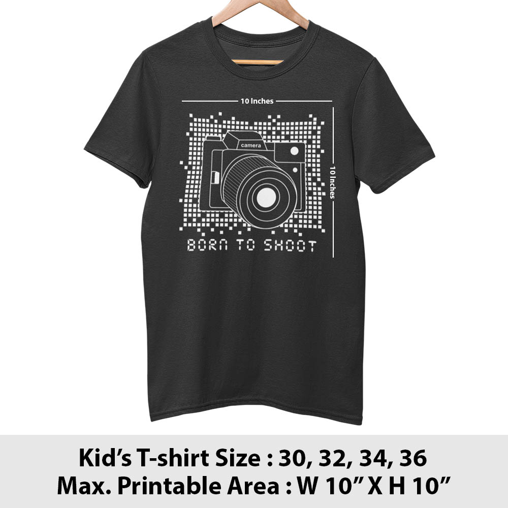 Print area guide, kids t-shirt front, sizes 30 to 36